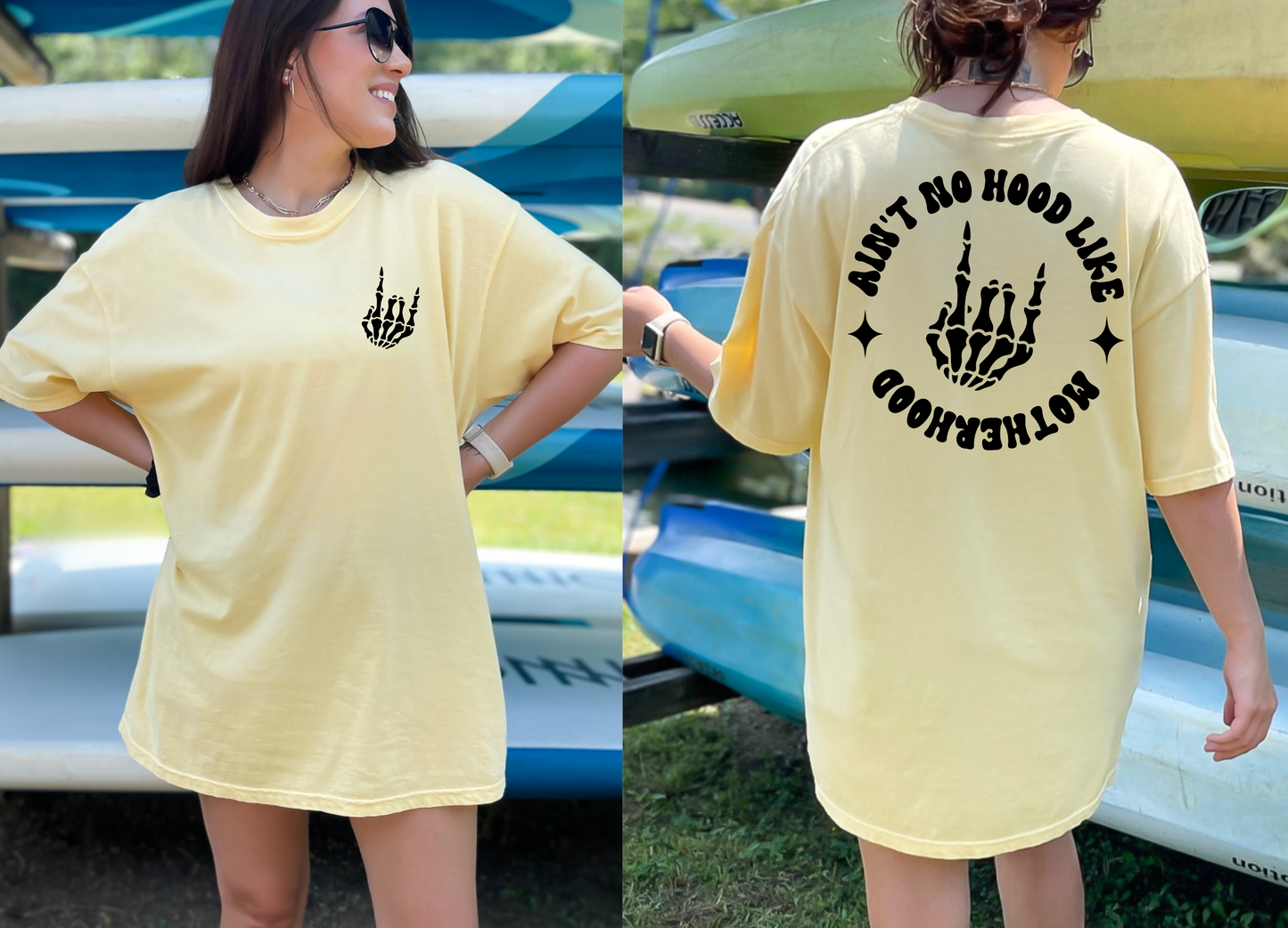 Ain't No Hood Like Motherhood Rocker T-Shirt - Front & Back