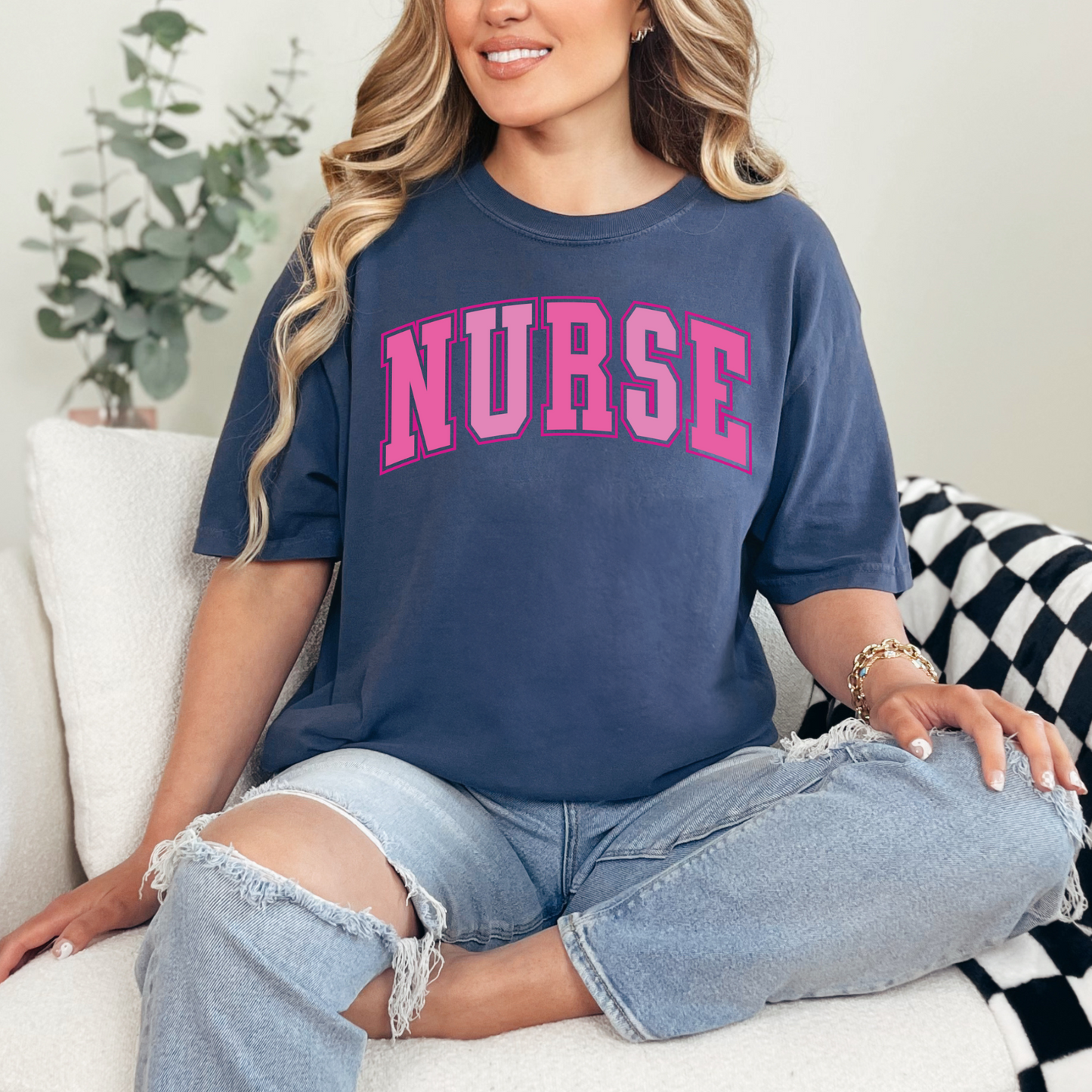 NURSE Pink Varsity Tee