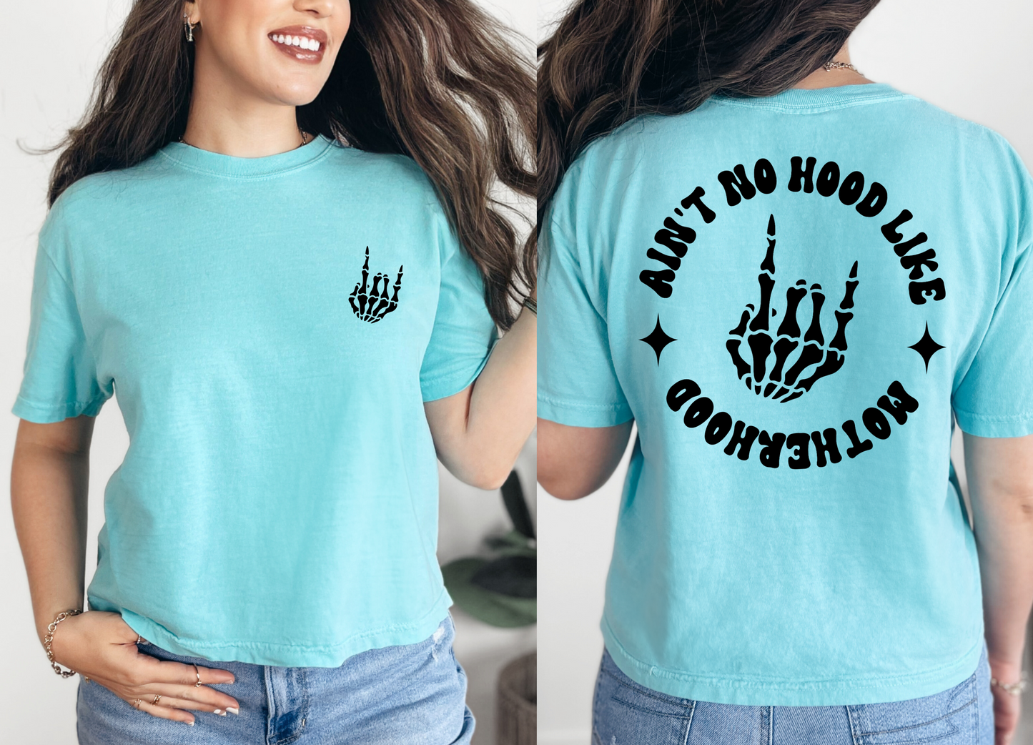 Ain't No Hood Like Motherhood Rocker T-Shirt - Front & Back