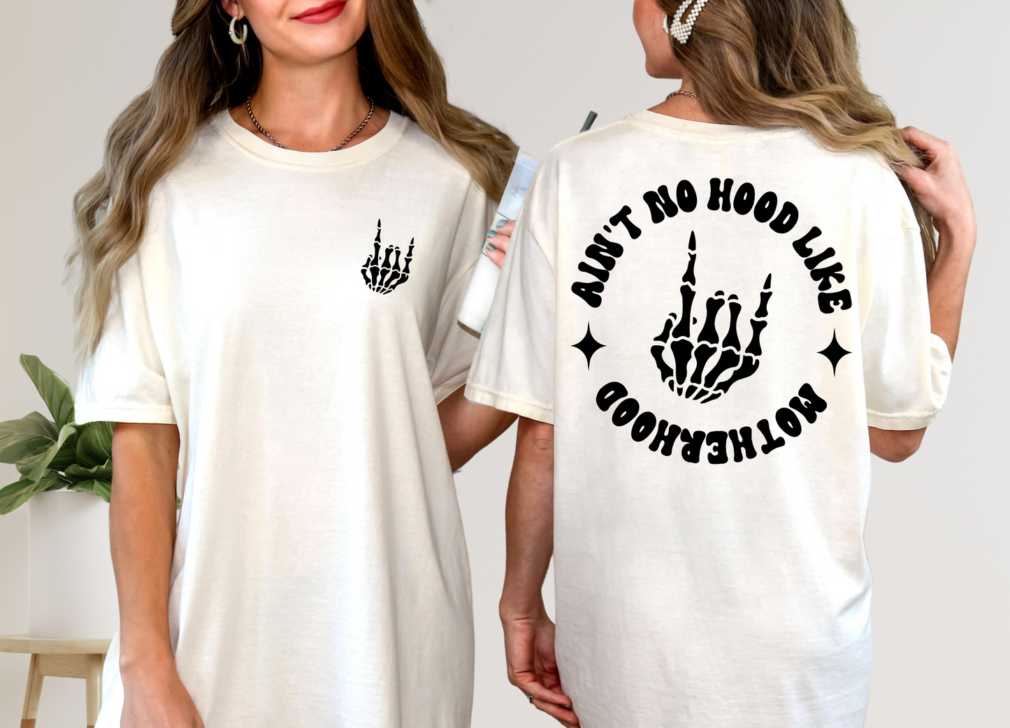 Ain't No Hood Like Motherhood Rocker T-Shirt - Front & Back