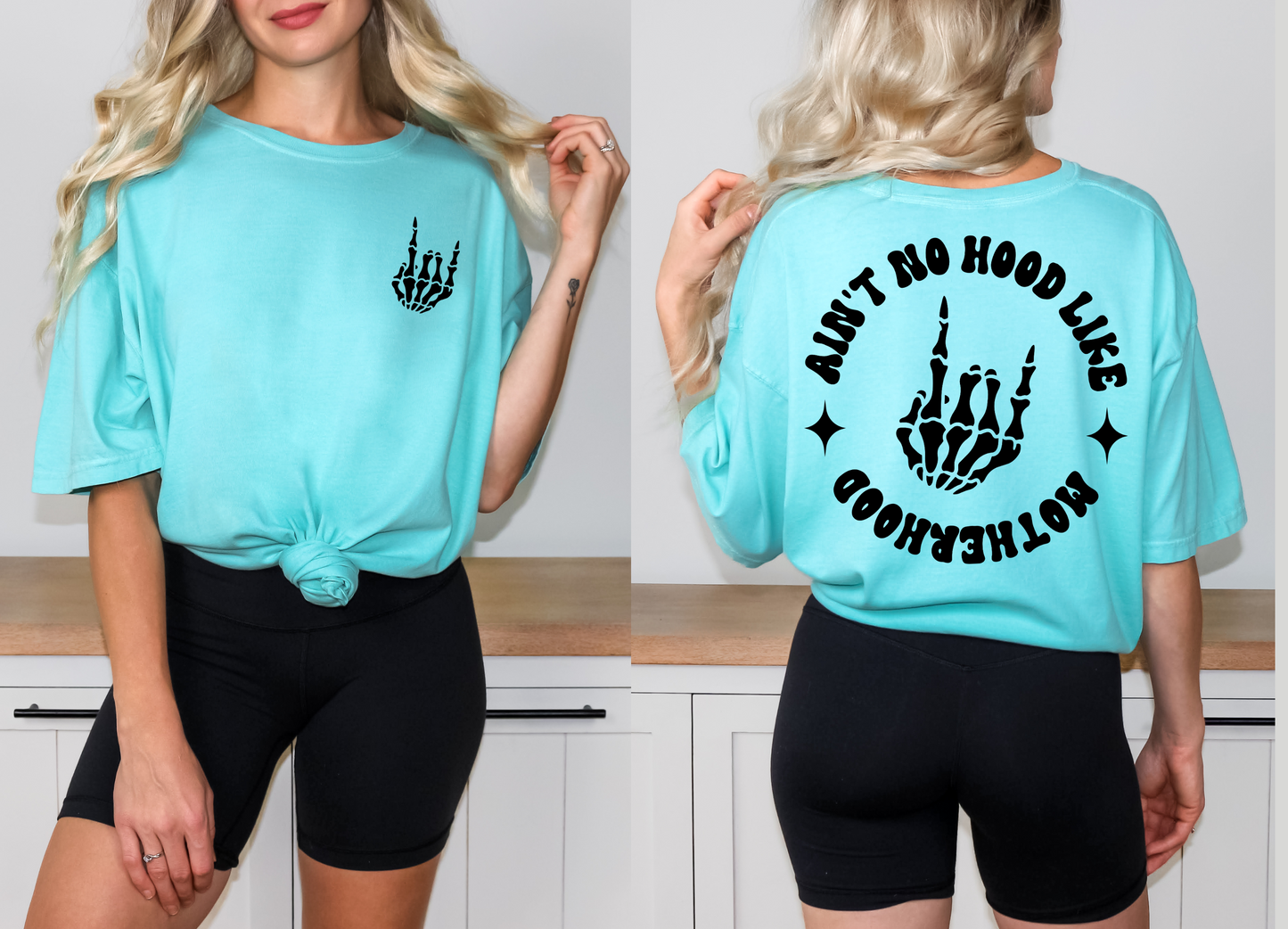 Ain't No Hood Like Motherhood Rocker T-Shirt - Front & Back