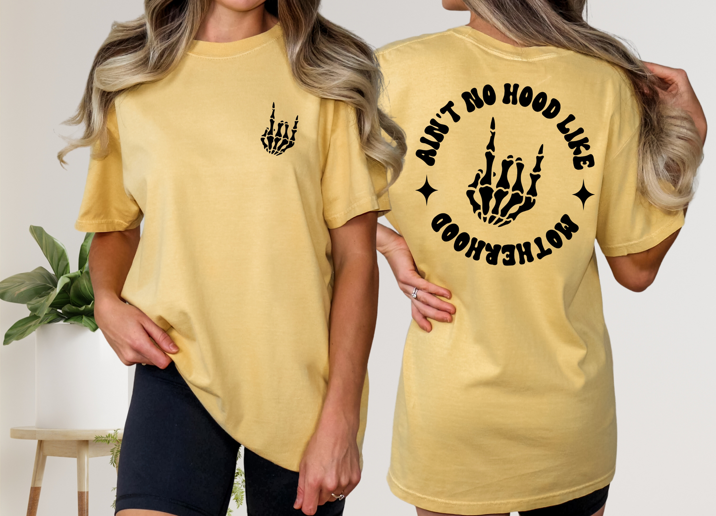 Ain't No Hood Like Motherhood Rocker T-Shirt - Front & Back