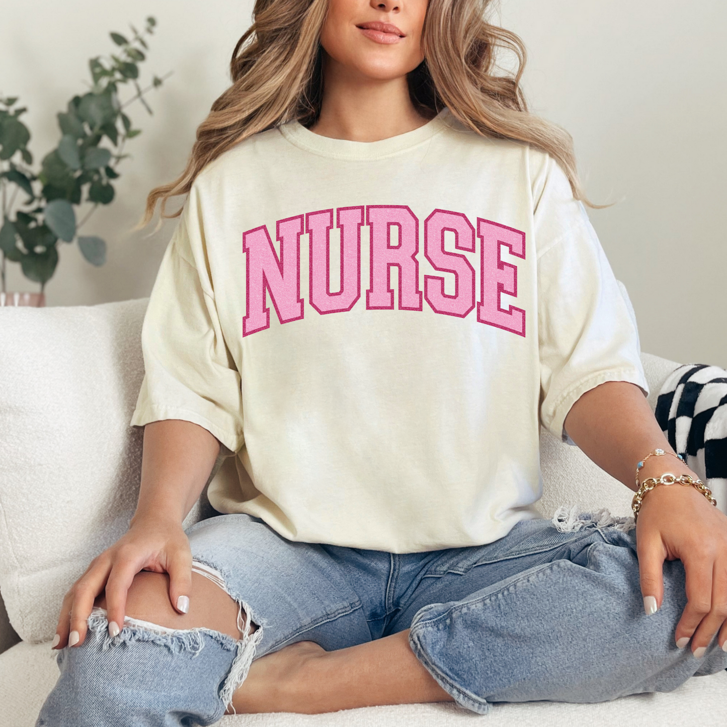 NURSE - Pink Varsity T-Shirt