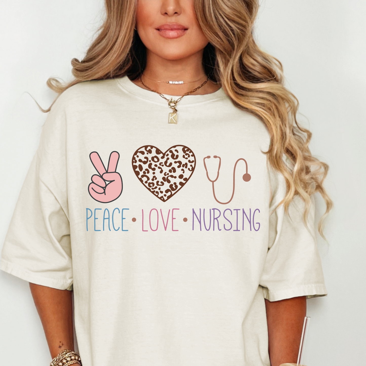 Peace. Love. Nursing. Cheetah Print T-Shirt