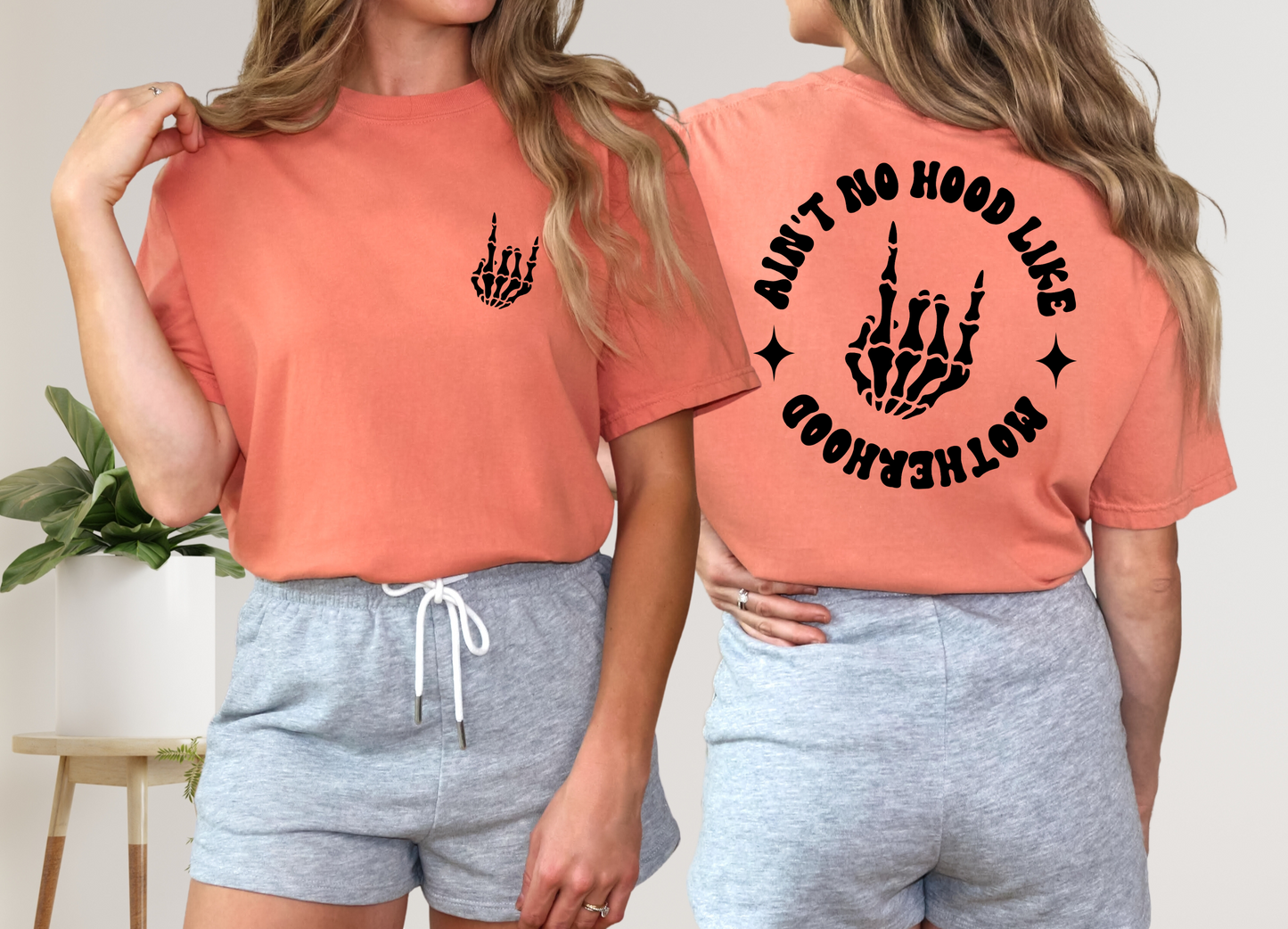 Ain't No Hood Like Motherhood Rocker T-Shirt - Front & Back