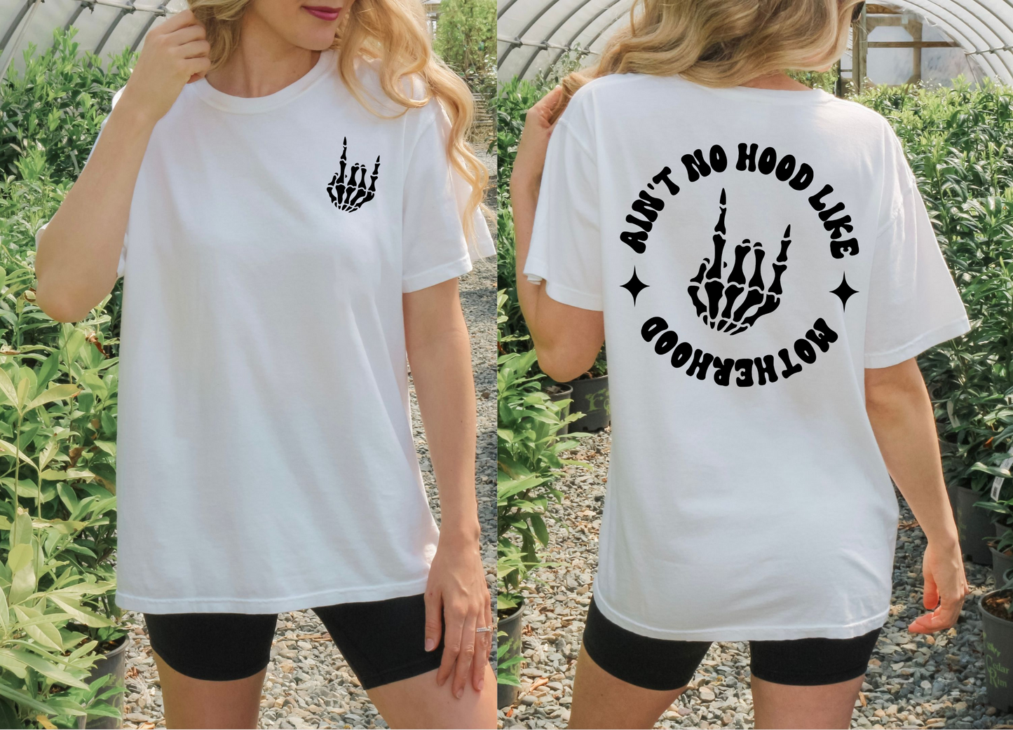 Ain't No Hood Like Motherhood Rocker T-Shirt - Front & Back