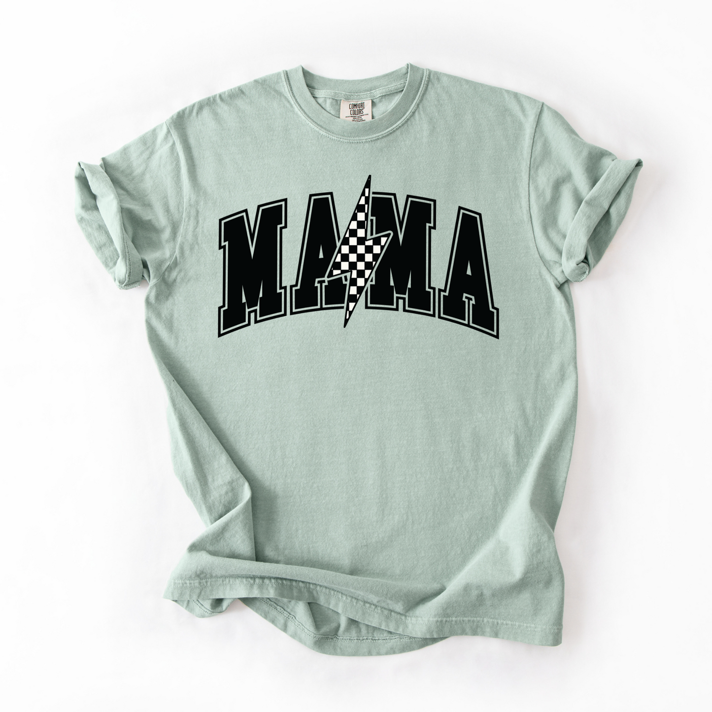 Mama Retro Checkered Lightning Bolt T-Shirt - Naturals