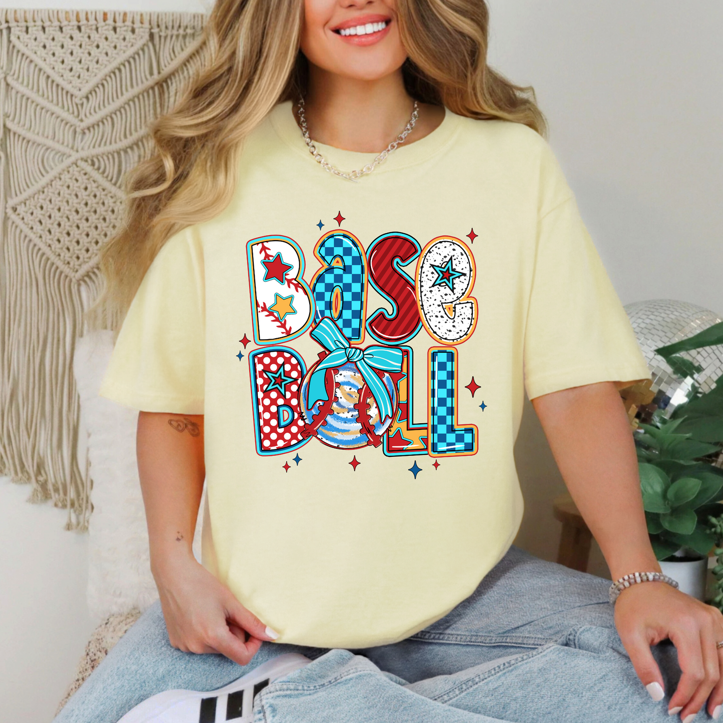 Baseball - Red/Blue Doodles