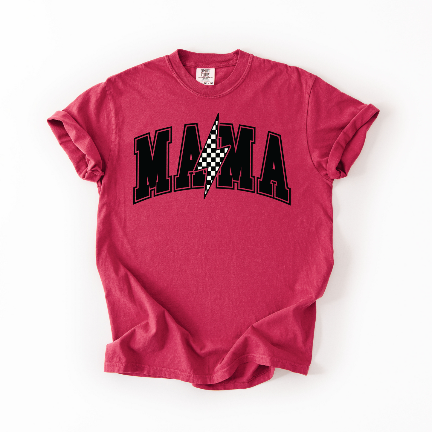 Mama Retro Checkered Lightning Bolt T-Shirt - Jewel Tones