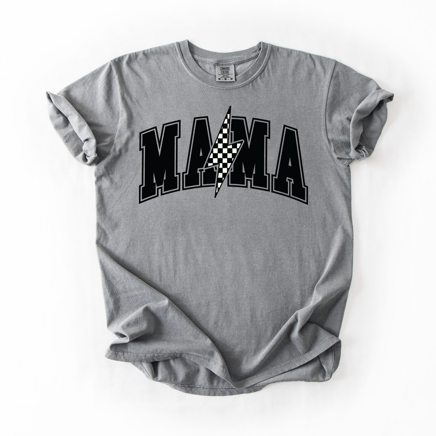 Mama Retro Checkered Lightning Bolt T-Shirt - Naturals