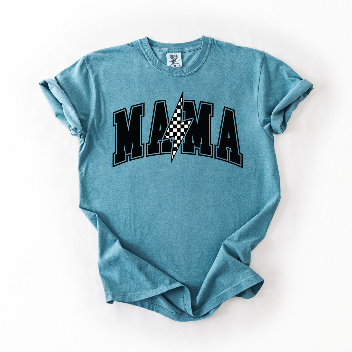Mama Retro Checkered Lightning Bolt T-Shirt - Naturals