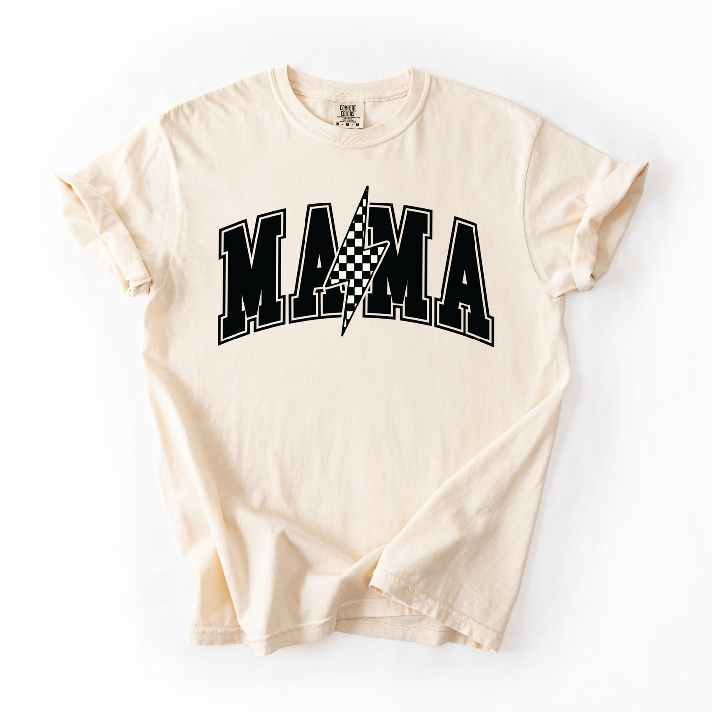 Mama Retro Checkered Lightning Bolt T-Shirt - Naturals