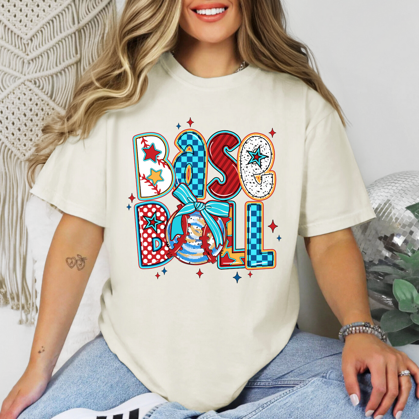 Baseball - Red/Blue Doodles