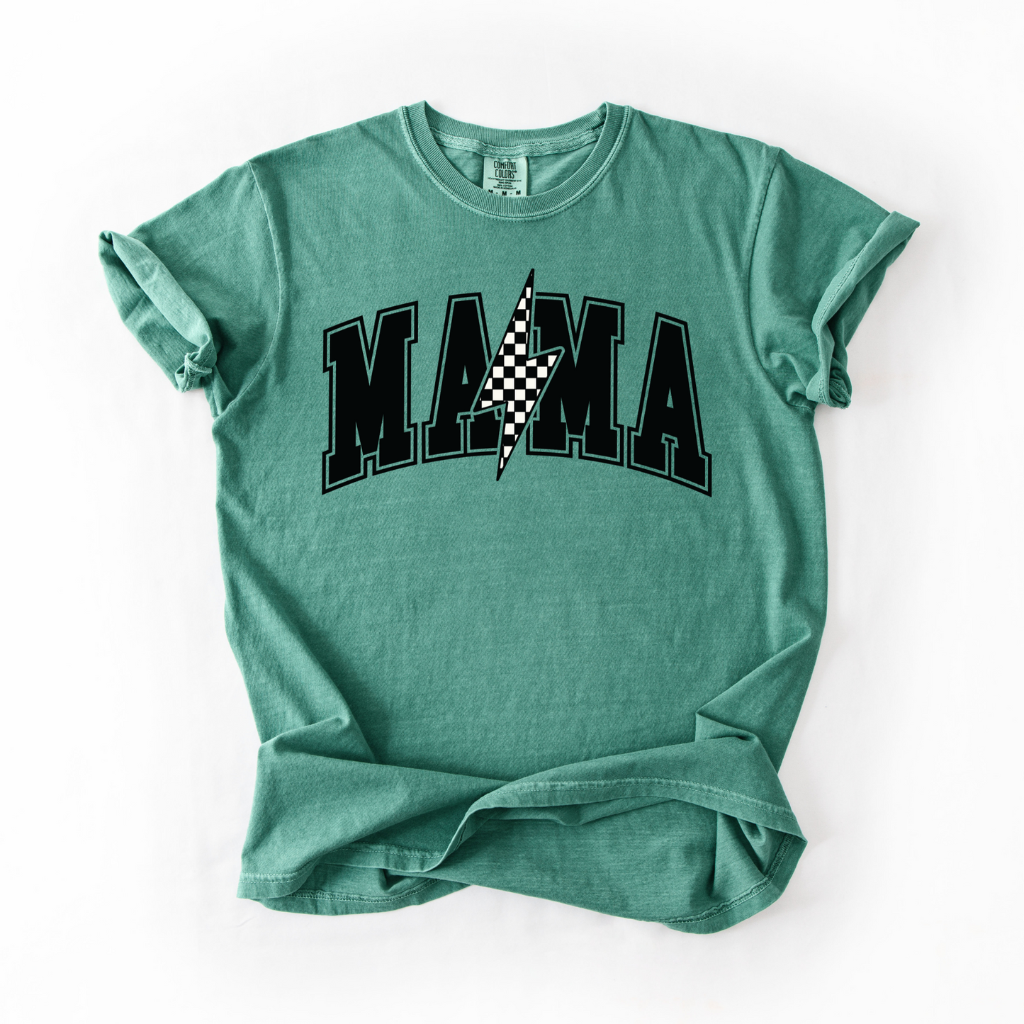 Mama Retro Checkered Lightning Bolt T-Shirt - Naturals