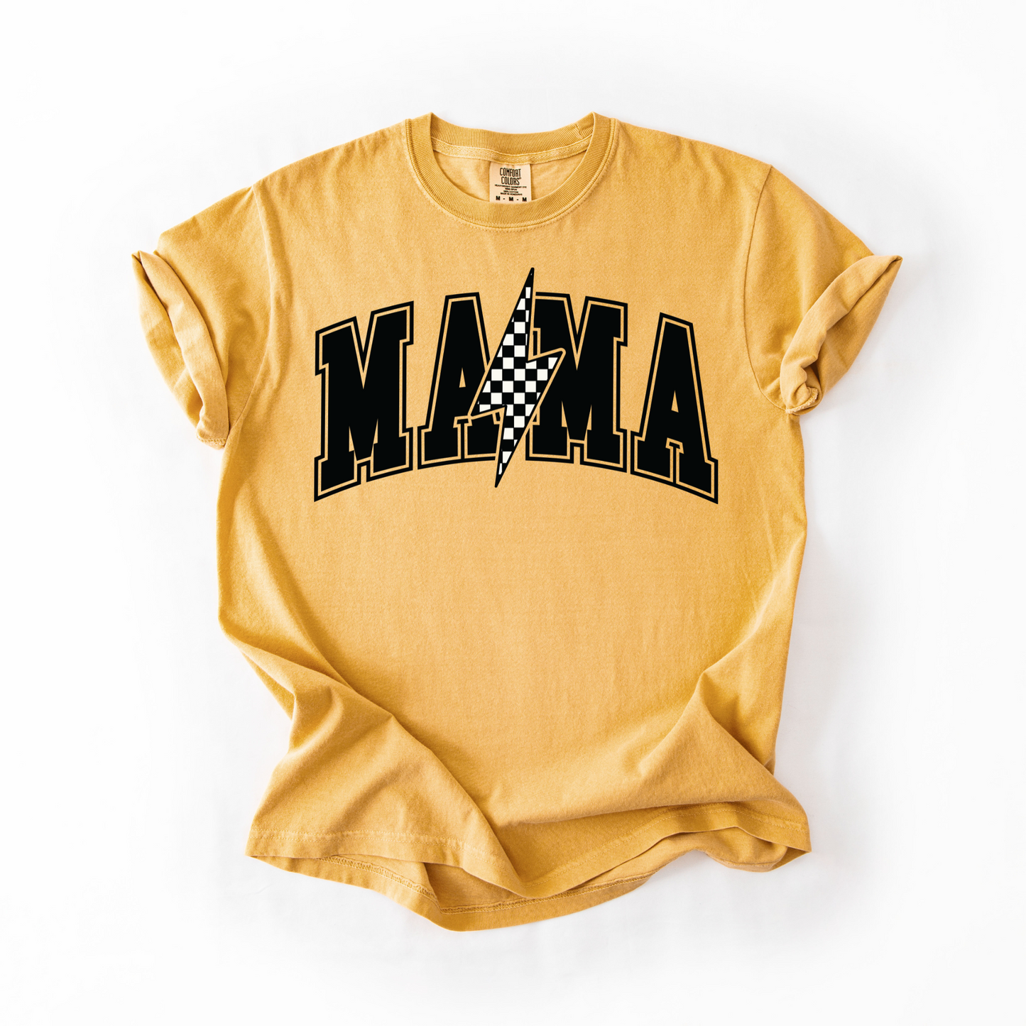 Mama Retro Checkered Lightning Bolt T-Shirt - Naturals