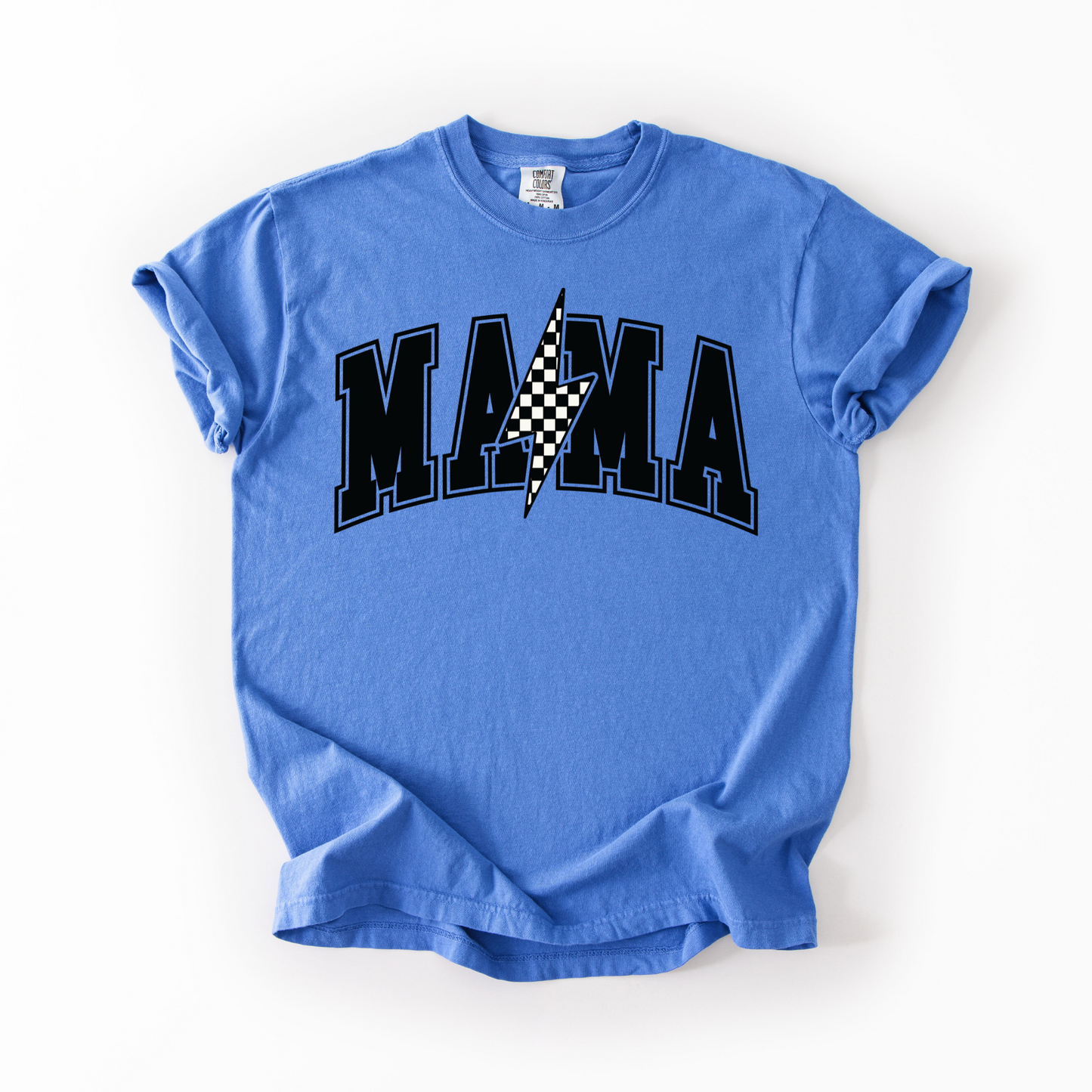 Mama Retro Checkered Lightning Bolt T-Shirt - Jewel Tones