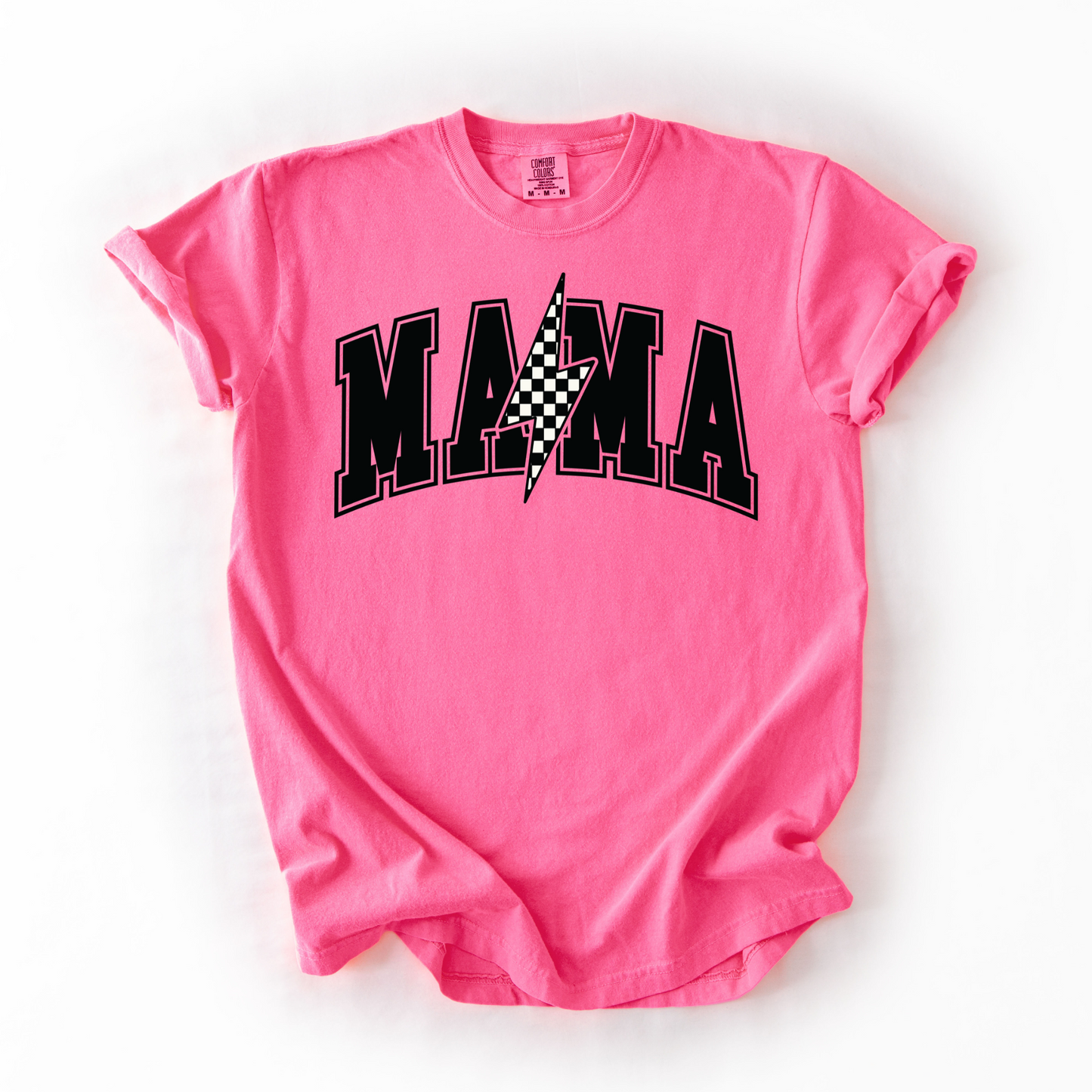 Mama Retro Checkered Lightning Bolt T-Shirt - Brights