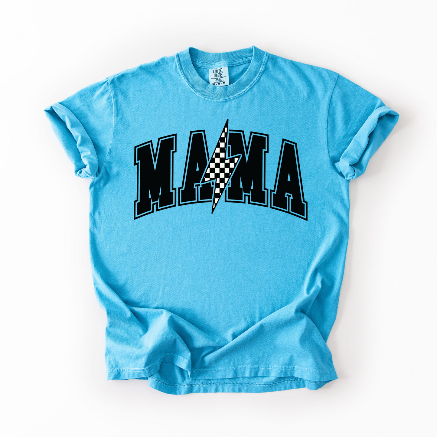 Mama Retro Checkered Lightning Bolt T-Shirt - Brights