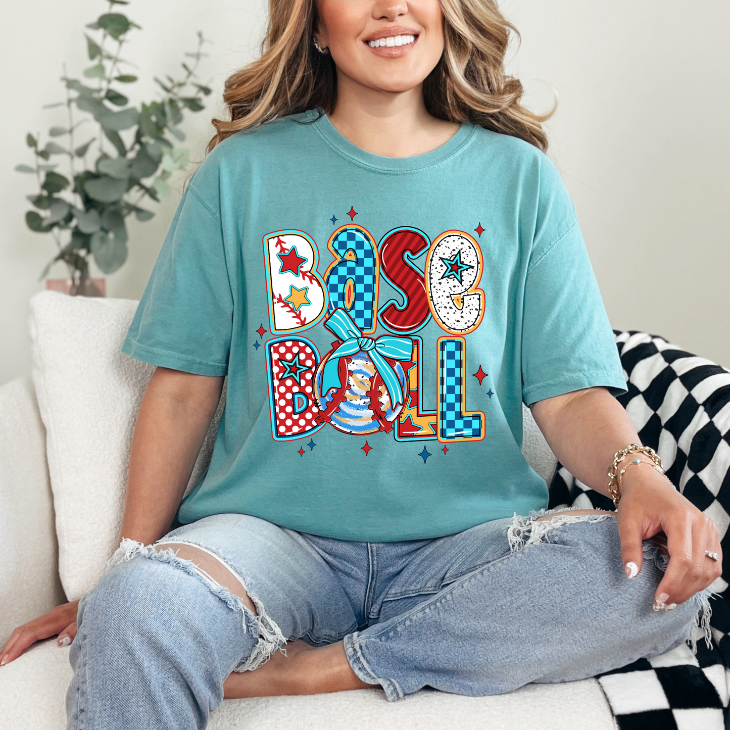 Baseball - Red/Blue Doodles