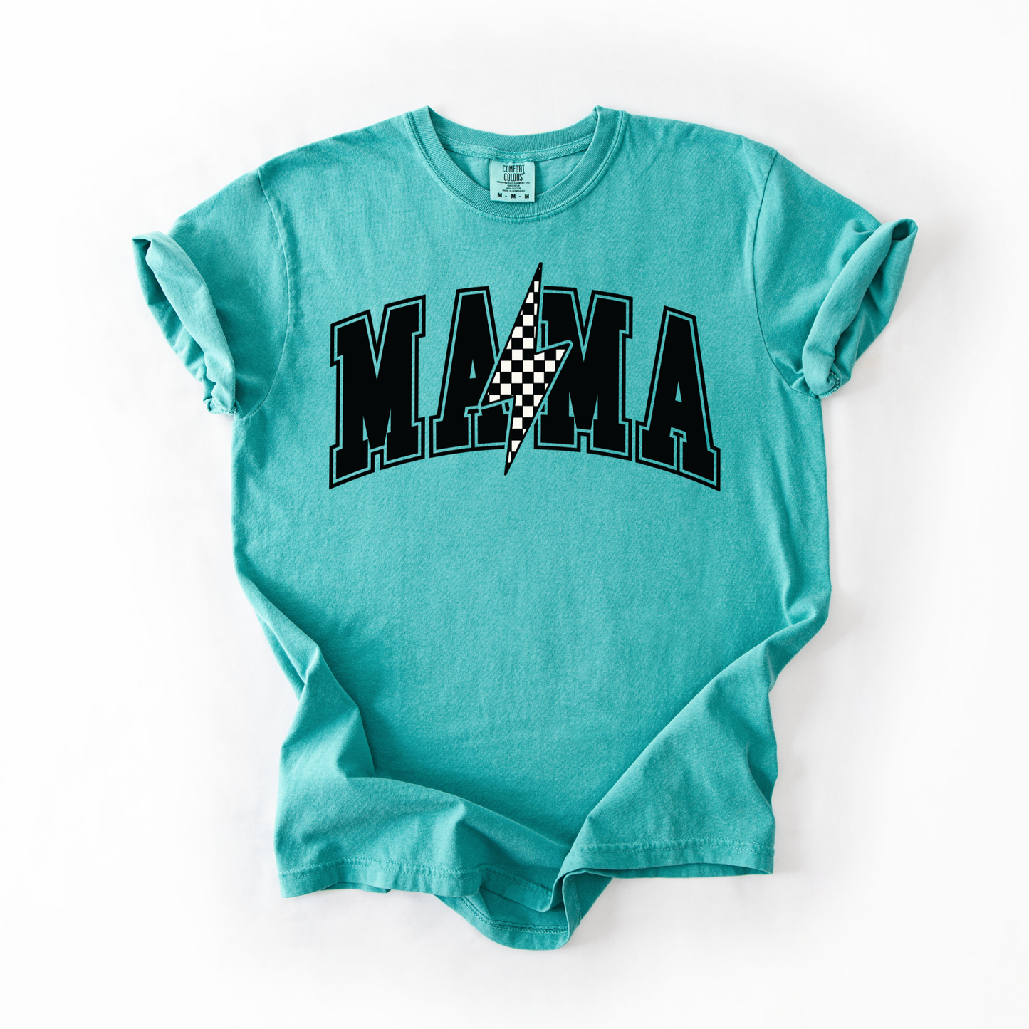 Mama Retro Checkered Lightning Bolt T-Shirt - Jewel Tones