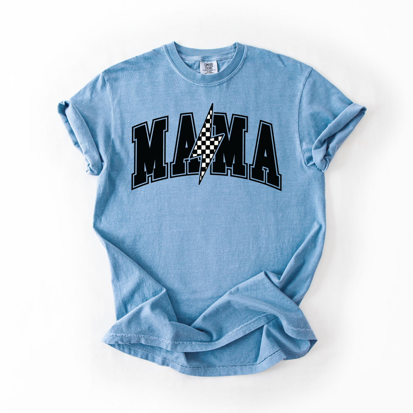 Mama Retro Checkered Lightning Bolt T-Shirt - Naturals