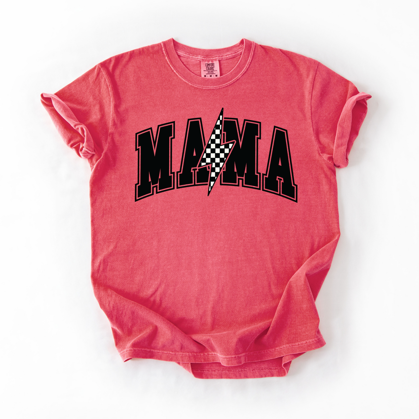Mama Retro Checkered Lightning Bolt T-Shirt - Naturals