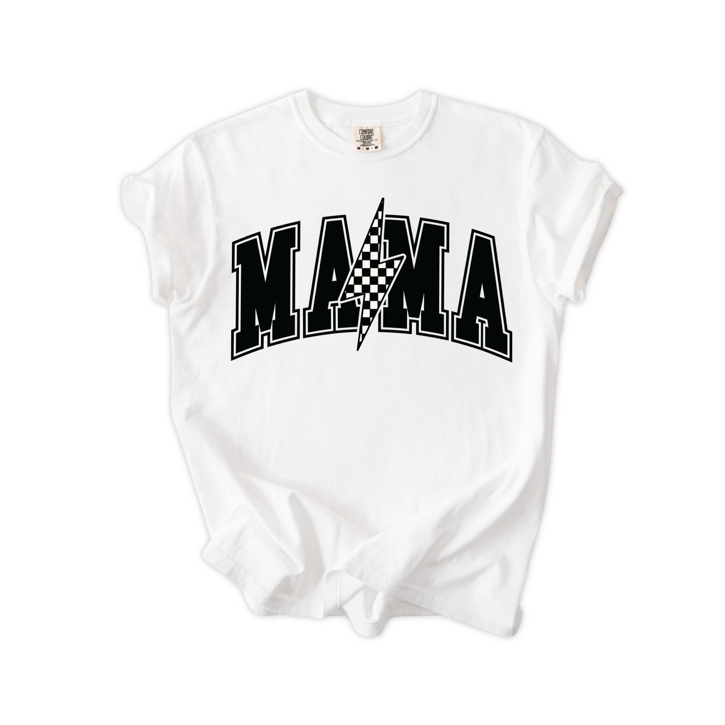 Mama Retro Checkered Lightning Bolt T-Shirt - Naturals
