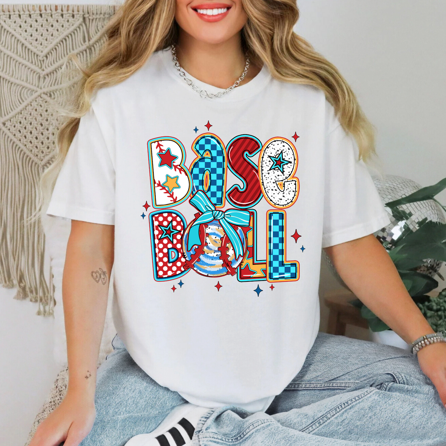 Baseball - Red/Blue Doodles