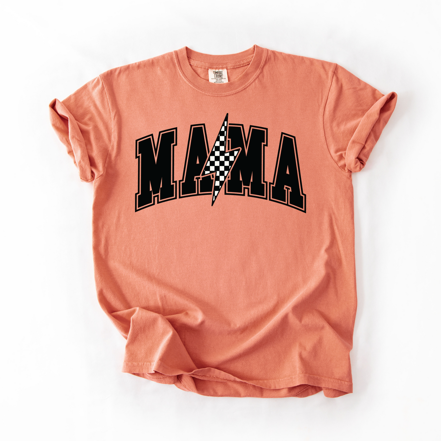 Mama Retro Checkered Lightning Bolt T-Shirt - Naturals