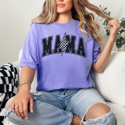 Mama Retro Checkered Lightning Bolt T-Shirt - Jewel Tones
