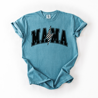 Mama Retro Checkered Lightning Bolt T-Shirt - Naturals