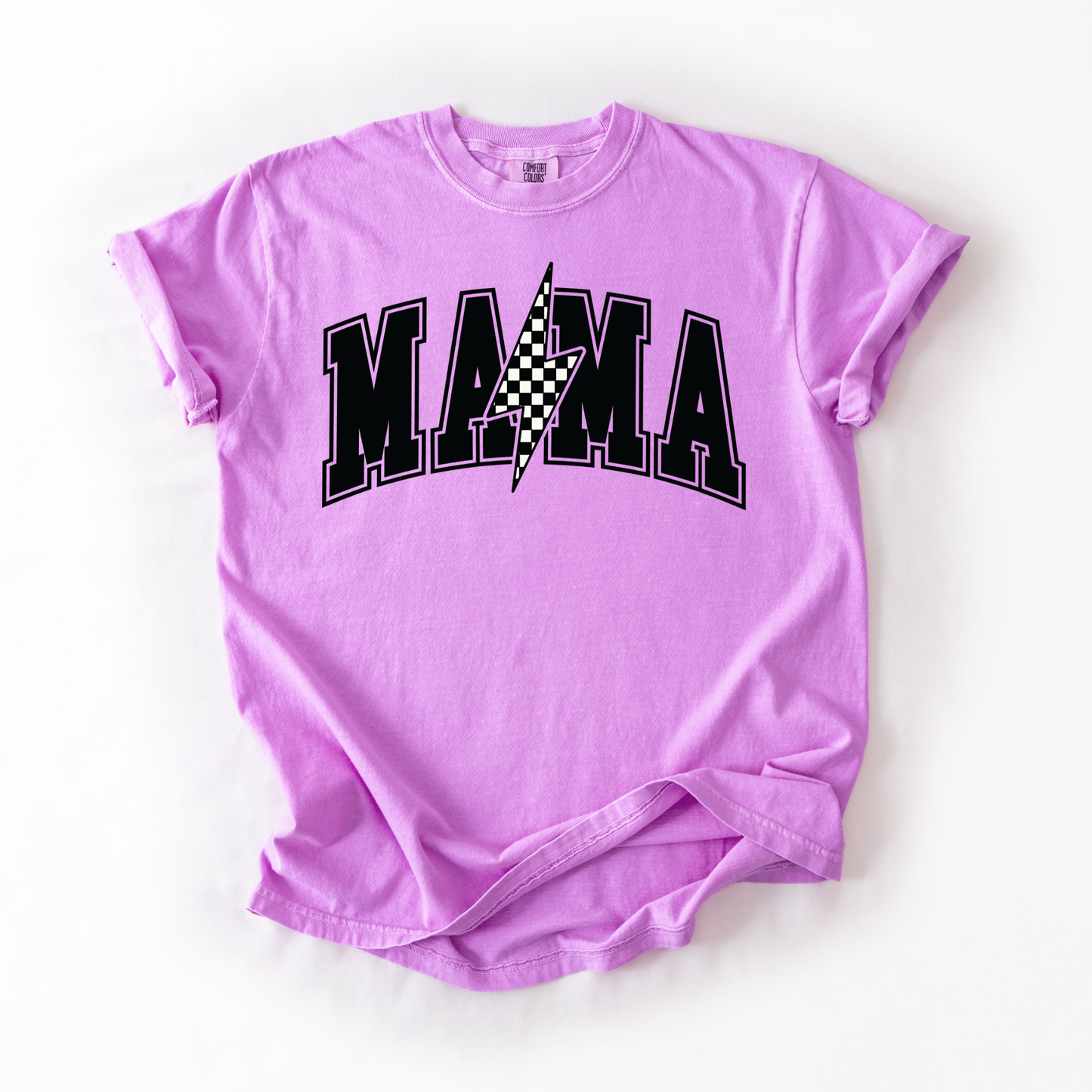 Mama Retro Checkered Lightning Bolt T-Shirt - Brights