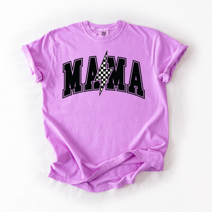 Mama Retro Checkered Lightning Bolt T-Shirt - Brights