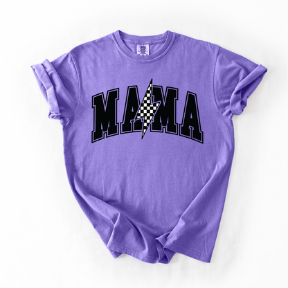 Mama Retro Checkered Lightning Bolt T-Shirt - Jewel Tones