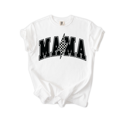 Mama Retro Checkered Lightning Bolt T-Shirt - Naturals